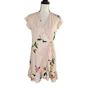 Rails Koreen Grapefruit linen blend floral wrap pink dress Size Small
